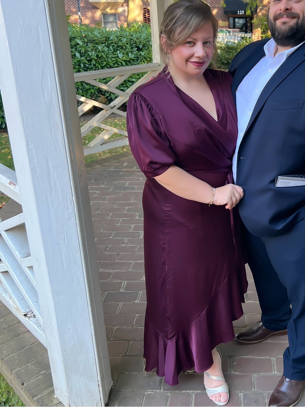 Nine West Plum Wrap-Style Midi Dress
